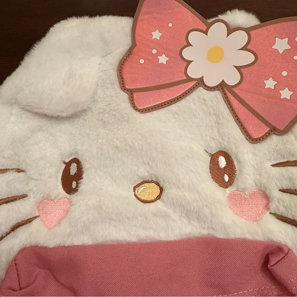 Hello Kitty Furry Pink and White Backpack Hello Kitty Kawaii Fuzzy Backpack | Hot Topic main image 4